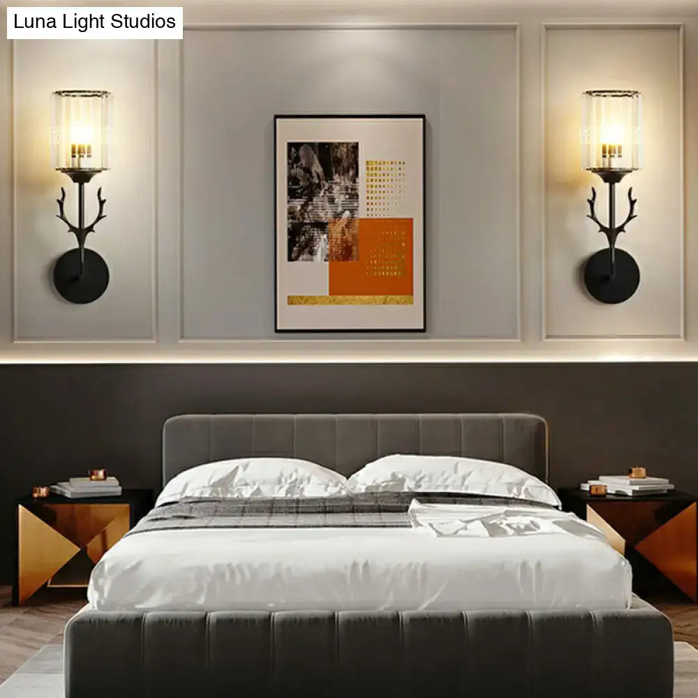 Black And Antler Crystal Wall Sconce Light