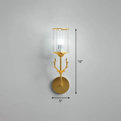 Black Antler Crystal Sconce by Decorbites, gold-tone wall light with crystal shade, 16 in height on Tampa Home & Garden Store