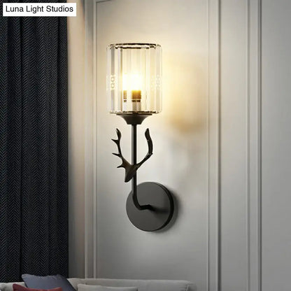 Black Antler Crystal Sconce by Decorbites with glass shade and curved metal arm on Tampa Home & Garden Store