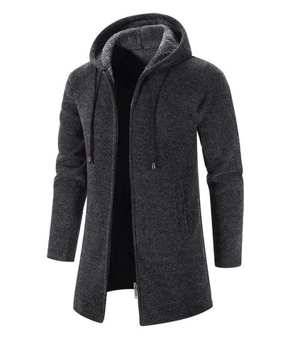 Black Cashmere Hooded Coat for Men Winter
