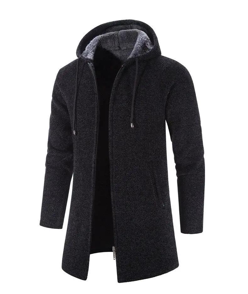 Black Cashmere Hooded Coat for Men Winter