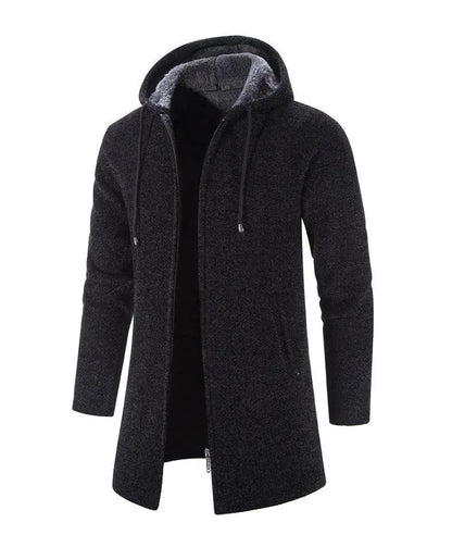 Black Cashmere Hooded Coat for Men Winter