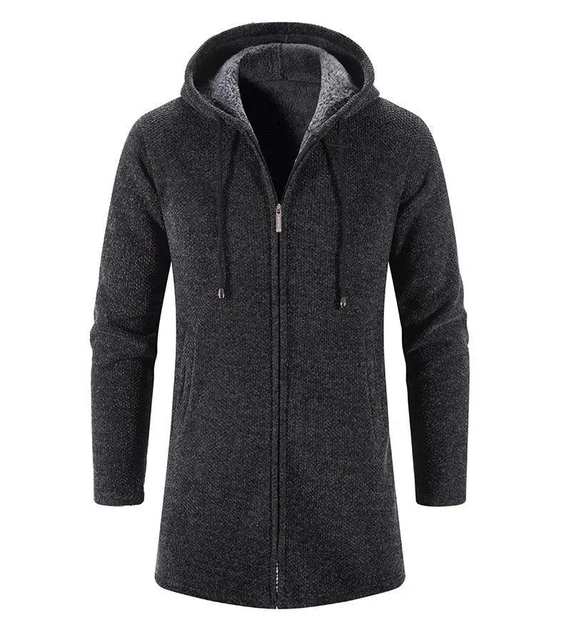 Black Cashmere Hooded Coat for Men Winter