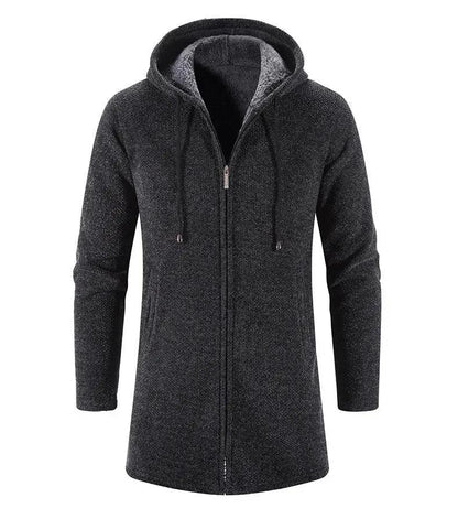 Black Cashmere Hooded Coat for Men Winter