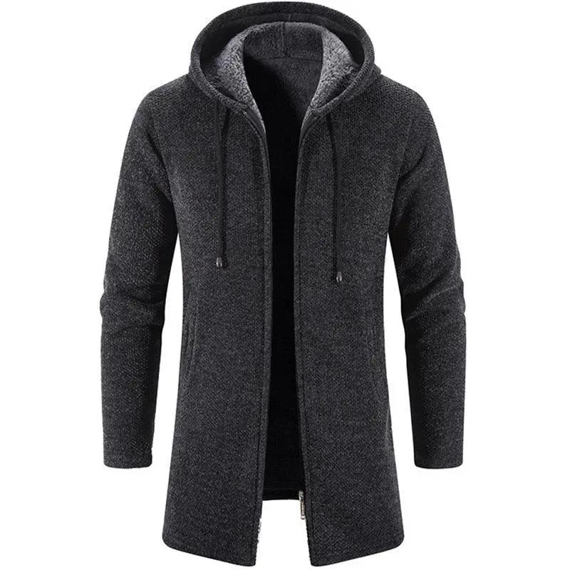 Black Cashmere Hooded Coat for Men Winter