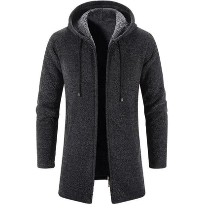 Black Cashmere Hooded Coat for Men Winter