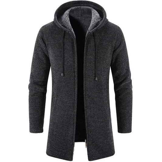 Men's black cashmere hooded parka jacket with knit texture by Stevvex on Tampa Home & Garden Store