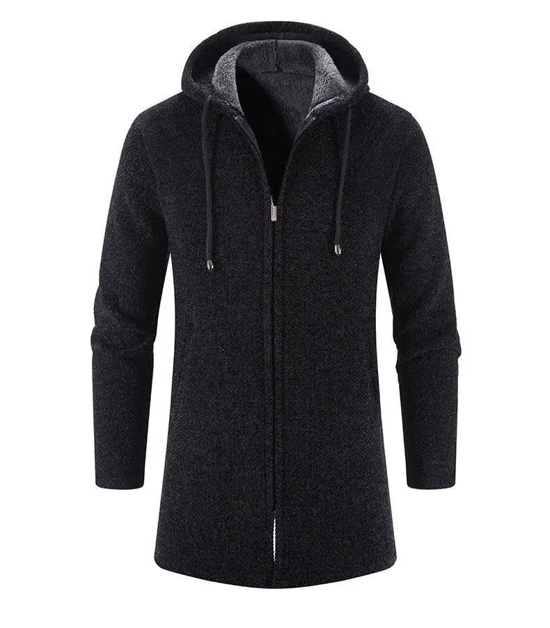 Black Cashmere Hooded Coat for Men Winter