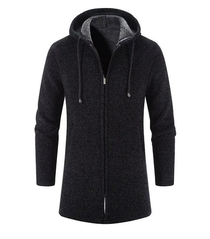 Black Cashmere Hooded Coat for Men Winter