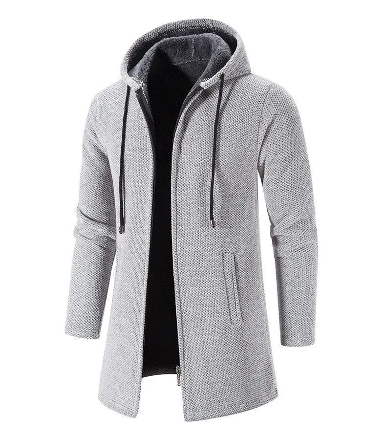 Black Cashmere Hooded Coat for Men Winter