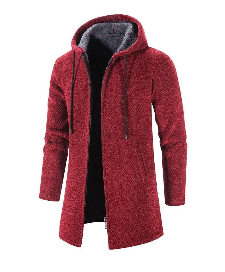 Black Cashmere Hooded Coat for Men Winter