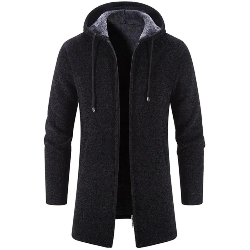 Black Cashmere Hooded Coat for Men Winter