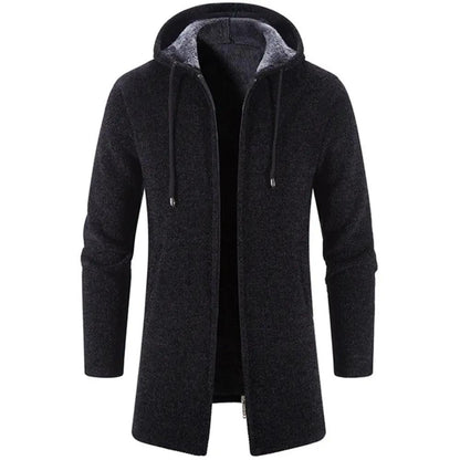 Black Cashmere Hooded Coat for Men Winter