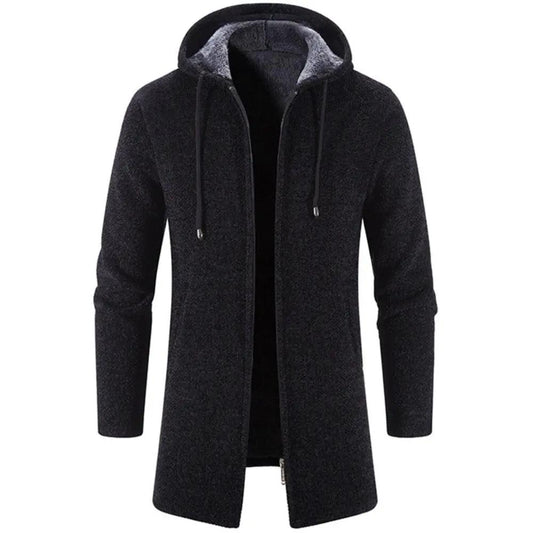 Stevvex men's black hooded autumn cashmere jacket parka heavyweight winter coat on Tampa Home & Garden Store