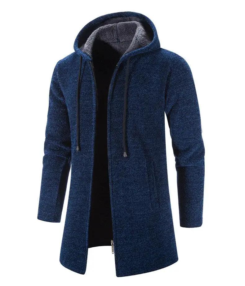 Black Cashmere Hooded Coat for Men Winter