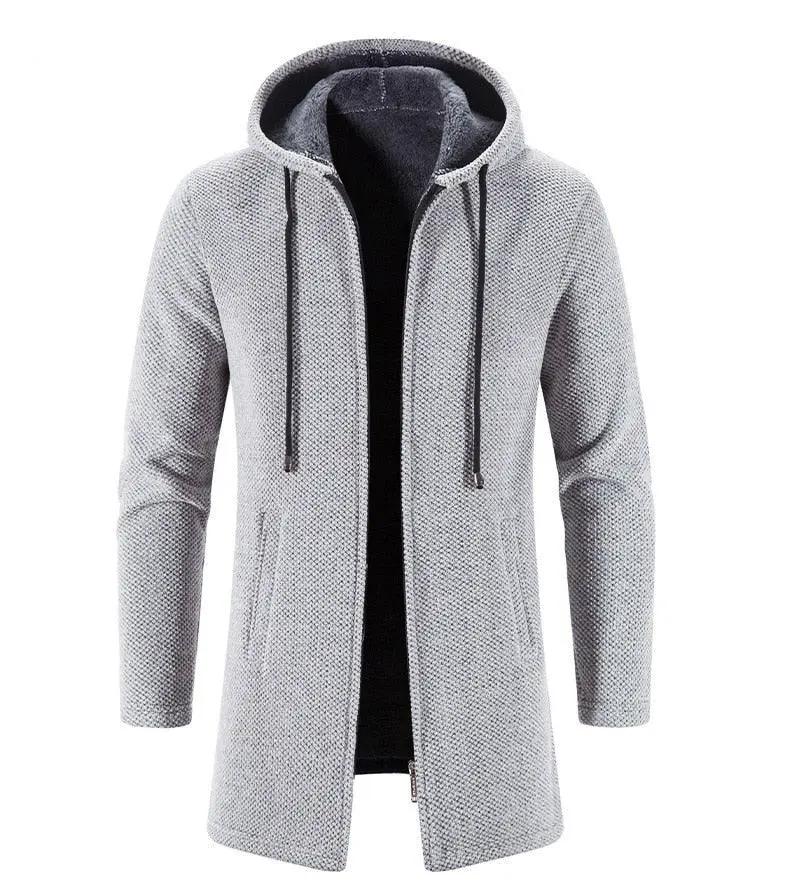 Black Cashmere Hooded Coat for Men Winter