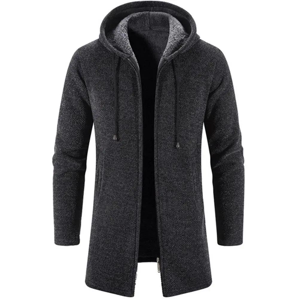Black Cashmere Hooded Coat for Men Winter