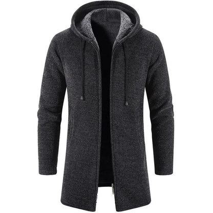 Black Cashmere Hooded Coat for Men Winter