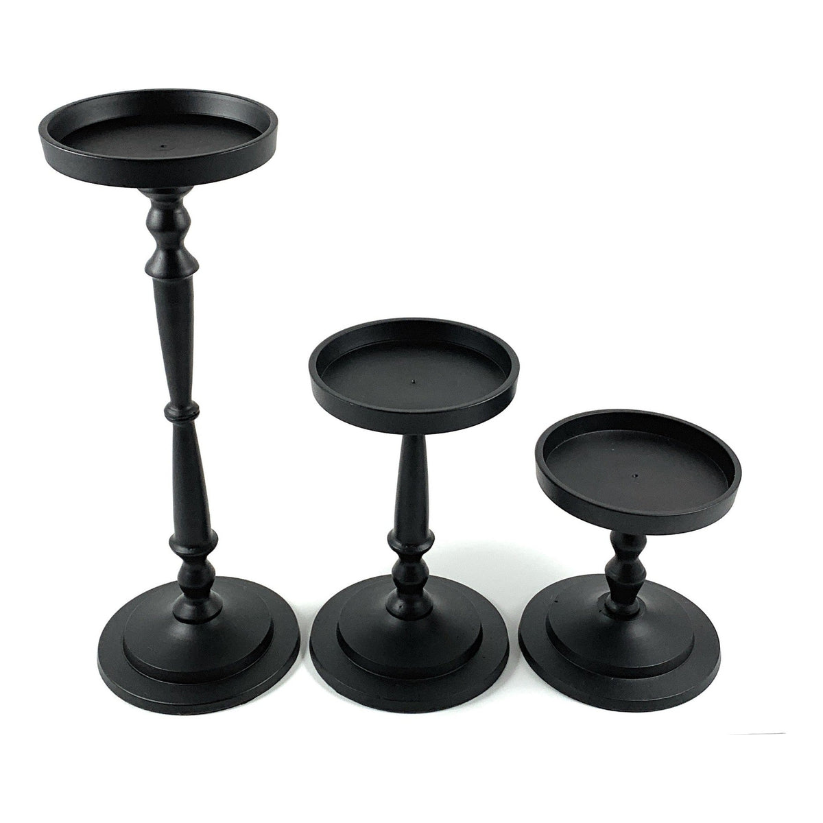 Vibhsa pillar candle holders set of 3 in matte black with graduated heights on Tampa Home & Garden Store