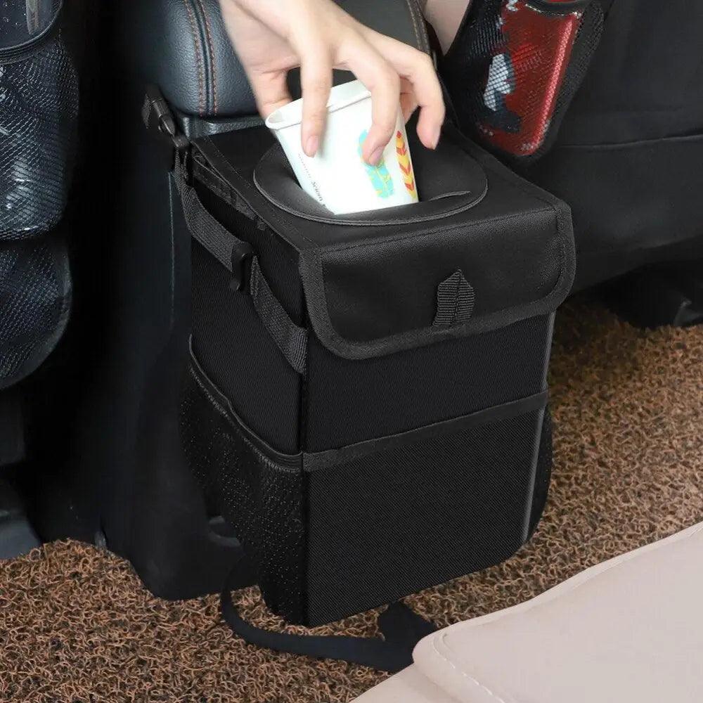Stevvex black car trash can hanging seat back bag, waterproof, foldable storage on Tampa Home & Garden Store