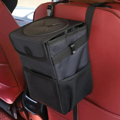 Stevvex black car trash can hanging organizer with lid and mesh pocket waterproof mount on Tampa Home & Garden Store