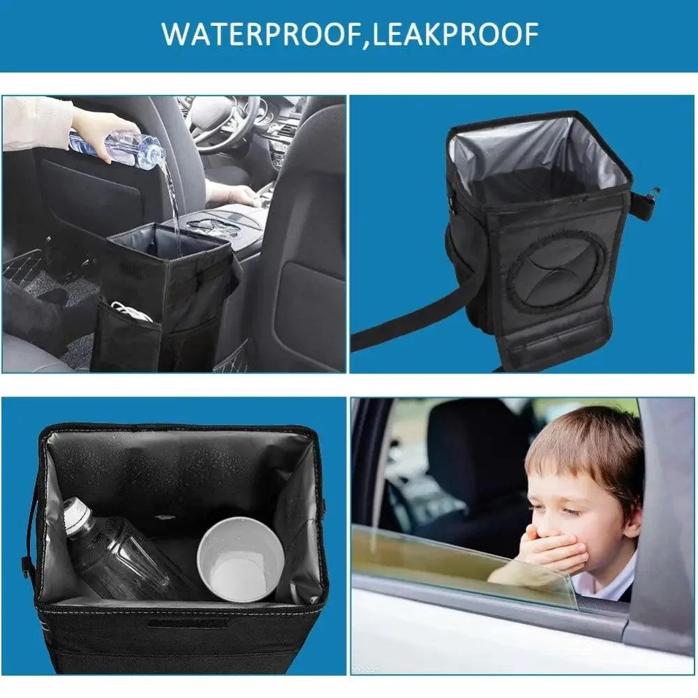 Stevvex black car trash can hanging seat-back bag, waterproof folding vehicle organizer on Tampa Home & Garden Store