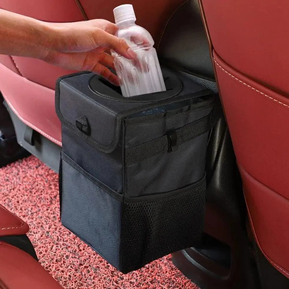 Black car trash can hanging seat-back organizer by Stevvex, waterproof and foldable on Tampa Home & Garden Store