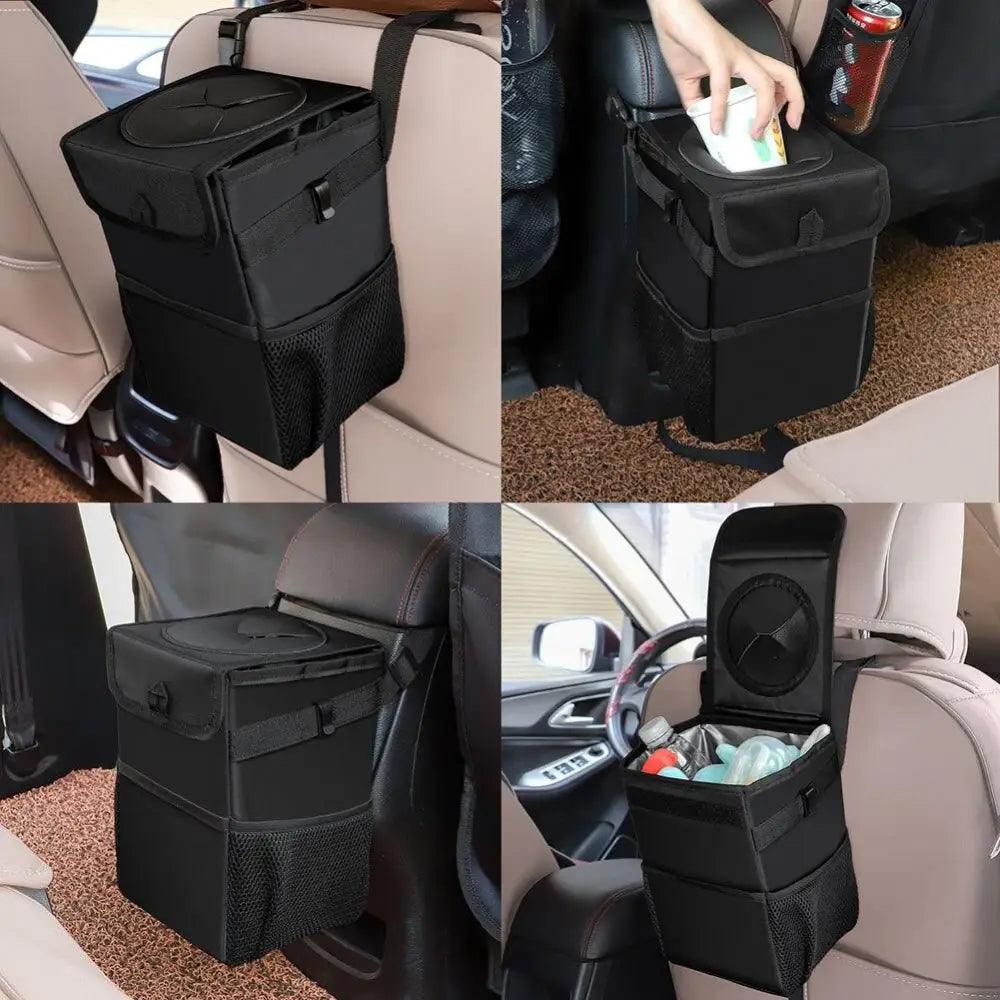 Car trash can hanging seat-back organizer Stevvex black waterproof with mesh pockets on Tampa Home & Garden Store