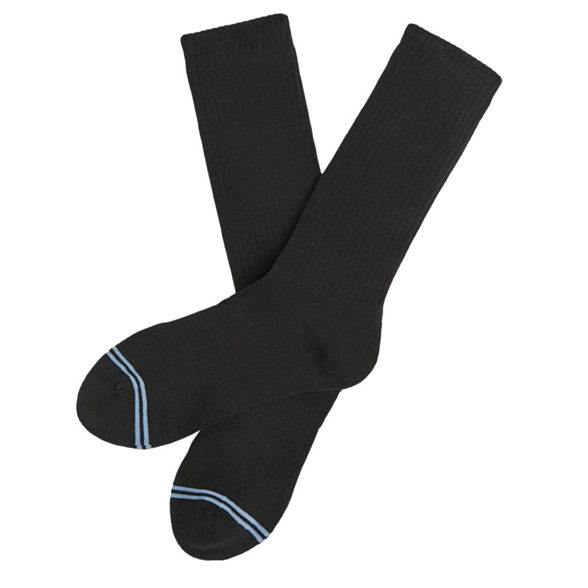 Black Casual Crew Socks 6-Pack DeadSoxy with light blue toe stripes on Tampa Home & Garden Store