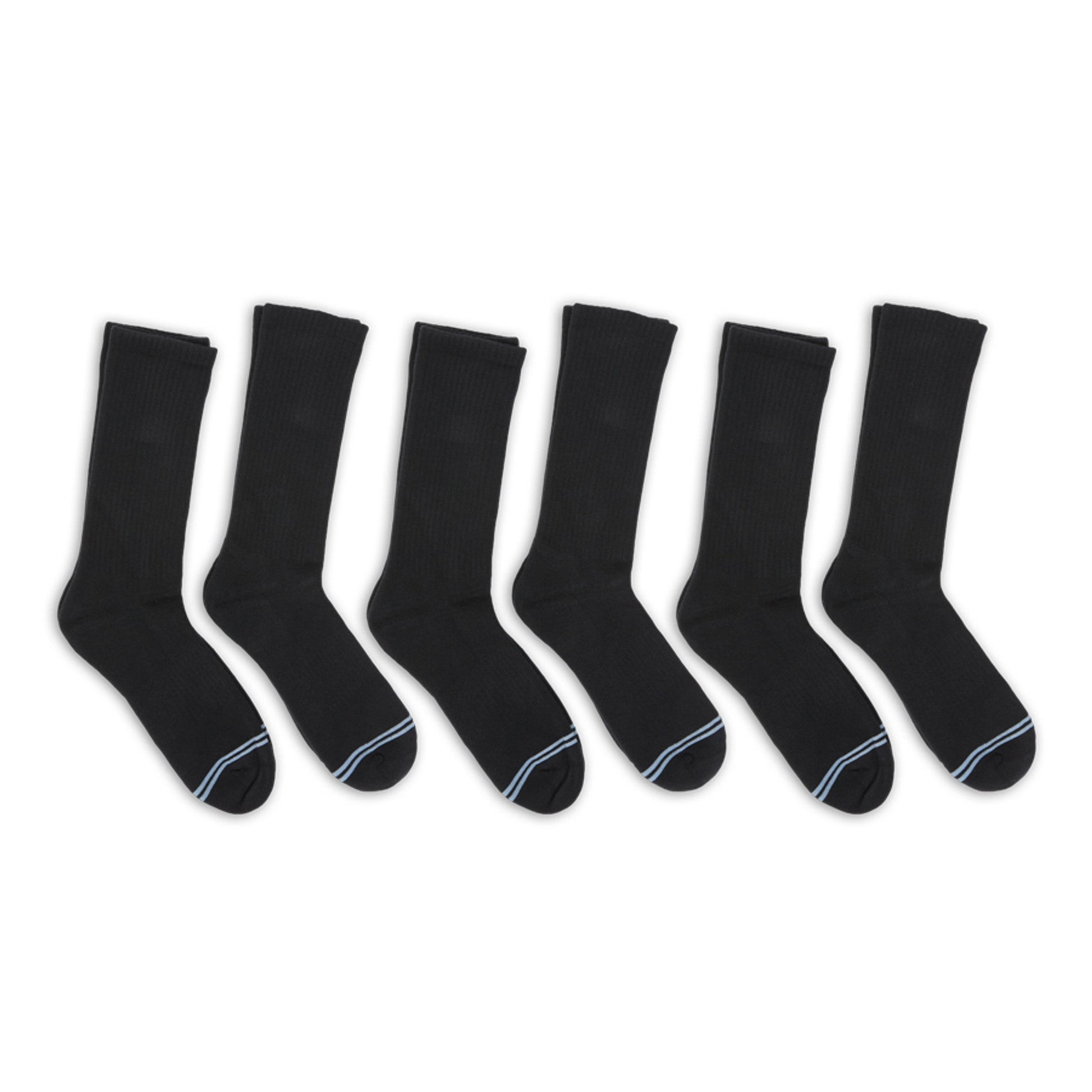 DeadSoxy black crew socks 6-pack with blue toe accents on Tampa Home & Garden Store