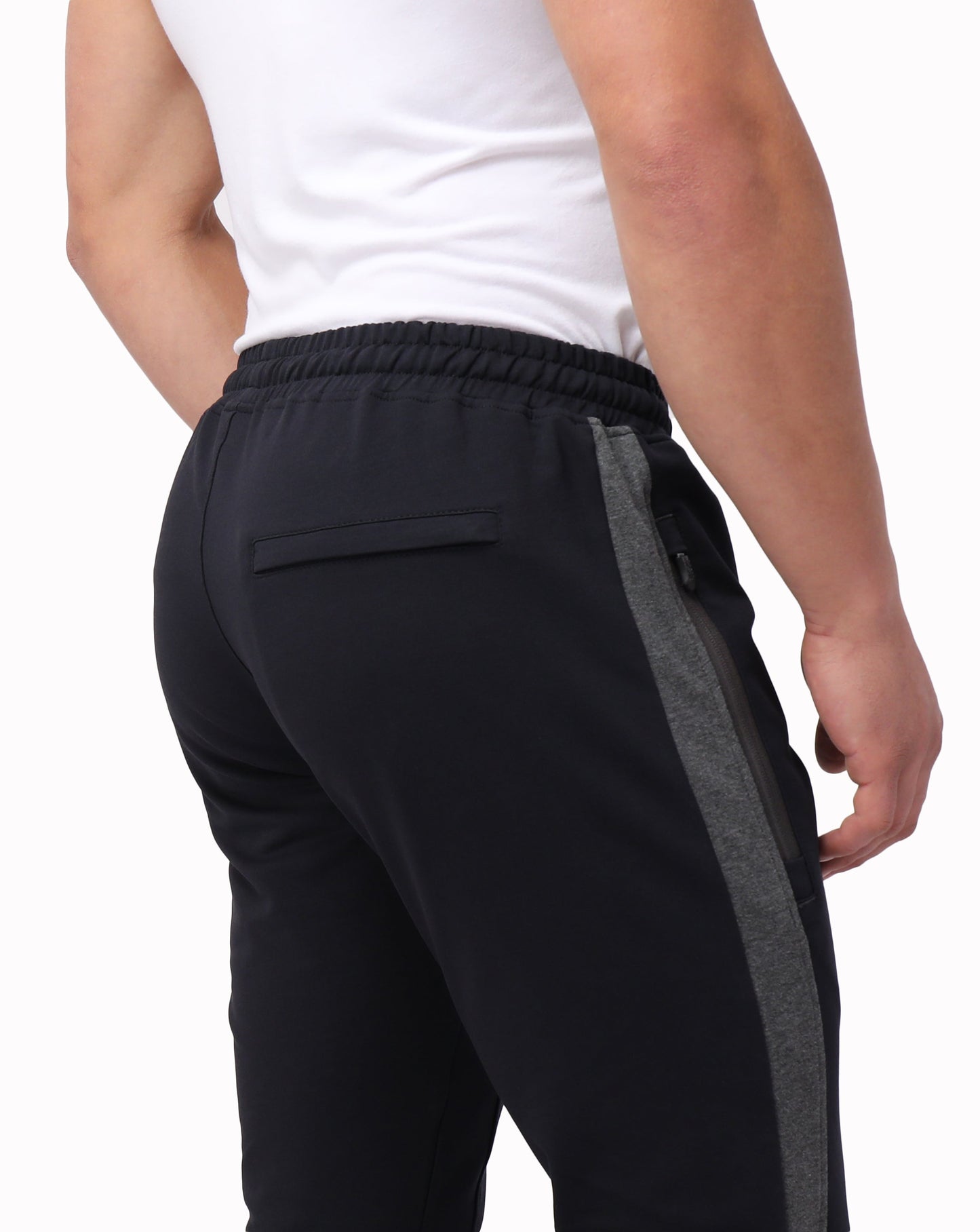 Infinite Flex Jogger Tall Fit men's activewear SCR Sportswear, black with gray side stripe on Tampa Home & Garden Store