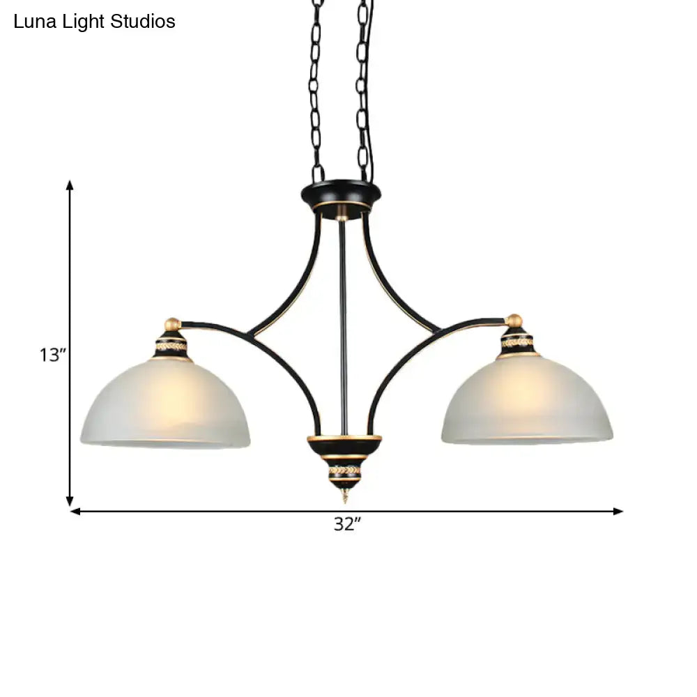 2-Bulb Traditional Black Dome Dining Room Hanging Light with White Glass for Kitchen Island