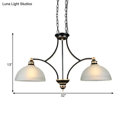2-Bulb Traditional Black Dome Dining Room Hanging Light with White Glass for Kitchen Island