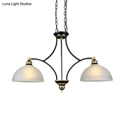 2-Bulb Traditional Black Dome Dining Room Hanging Light with White Glass for Kitchen Island