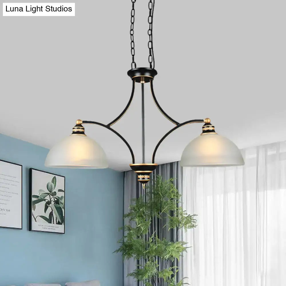 2-Bulb Traditional Black Dome Dining Room Hanging Light with White Glass for Kitchen Island