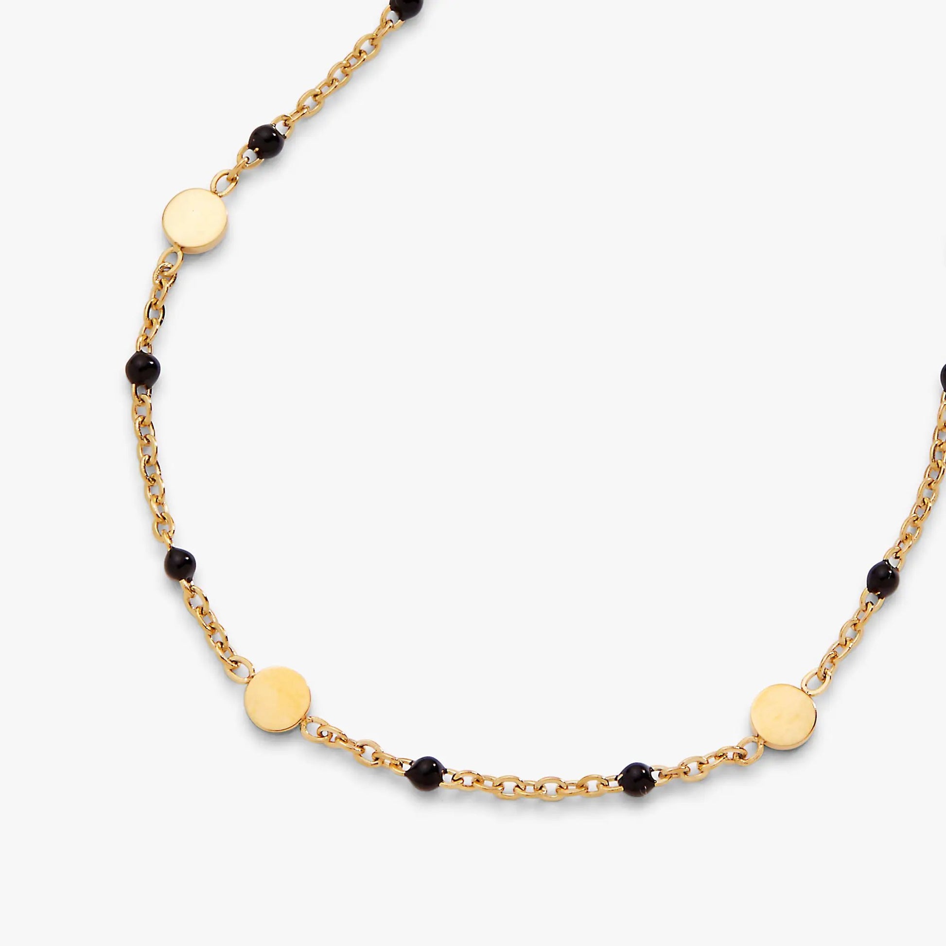 Black enameled chain coin station anklet with gold-tone links and black beads ALEX AND ANI on Tampa Home & Garden Store