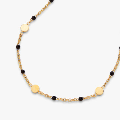 Black enameled chain coin station anklet with gold-tone links and black beads ALEX AND ANI on Tampa Home & Garden Store