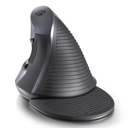 Stevvex black ergonomic vertical mouse with 6 buttons, DPI switch on top, and wrist rest on Tampa Home & Garden Store