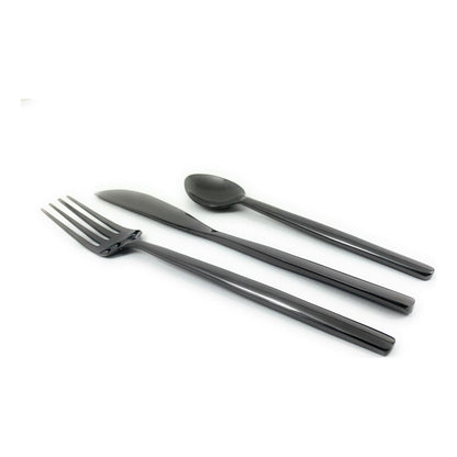 Vibhsa black stainless steel flatware set with forks spoons and knives on Tampa Home & Garden Store
