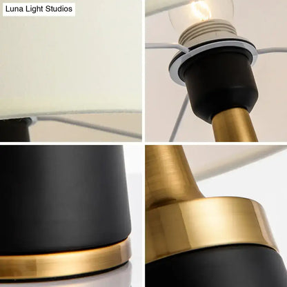 Gold Drum LED Table Lamp by Decorbites, black drum body with brass accents, 4-panel close-ups on Tampa Home & Garden Store