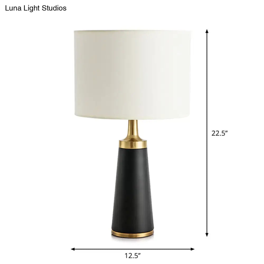 Gold Drum LED Table Lamp black tapered base, white drum shade 22.5in Decorbites on Tampa Home & Garden Store
