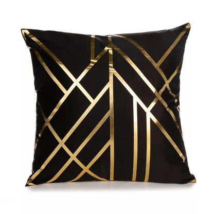 Stevvex luxury soft pillow cushion black fabric with gold geometric foil pattern on Tampa Home & Garden Store
