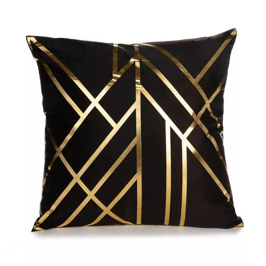 Stevvex luxury soft pillow cushion black fabric with gold geometric foil pattern on Tampa Home & Garden Store