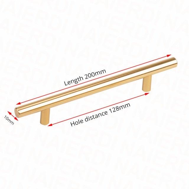 Stevvex gold brushed stainless steel cupboard handle, 200mm length, 128mm hole spacing on Tampa Home & Garden Store