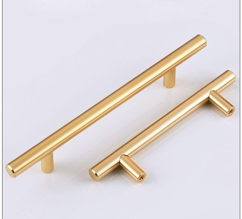 Brushed gold cabinet handles set; pair of long and short bar pulls, Stevvex ST50DE3792TOP on Tampa Home & Garden Store