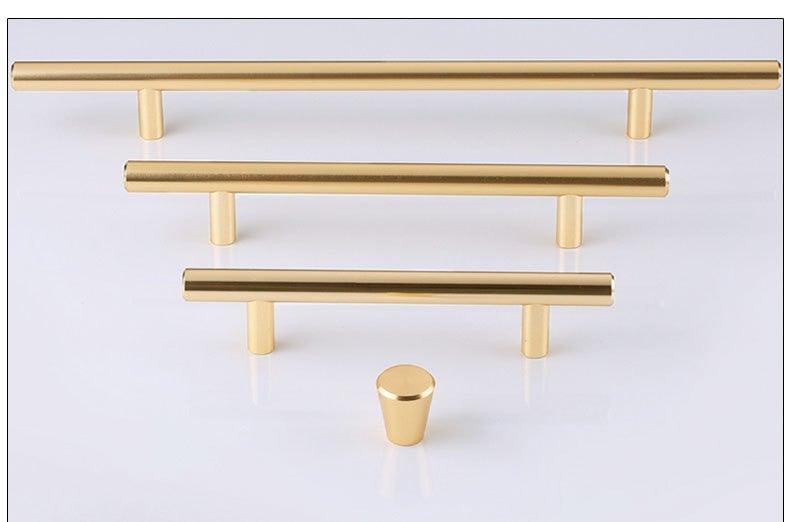 Gold-tone cabinet pulls and knob set in brushed gold finish; includes 3 pulls and 1 knob on Tampa Home & Garden Store
