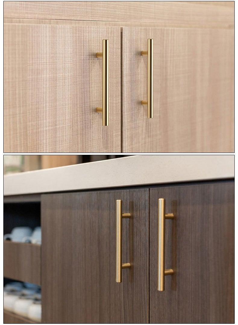 Stevvex ST50DE3792TOP brushed gold cabinet handles long vertical pulls for kitchen, 4 pcs on wood on Tampa Home & Garden Store