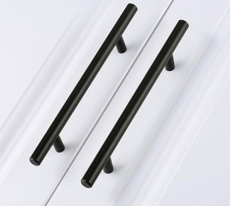 Black metal cabinet door handles; pair of cylindrical bar pulls for kitchen cabinets on Tampa Home & Garden Store