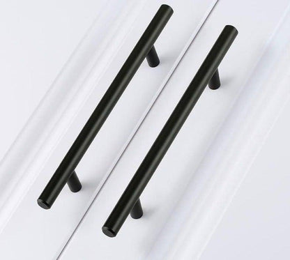 Black metal cabinet door handles; pair of cylindrical bar pulls for kitchen cabinets on Tampa Home & Garden Store