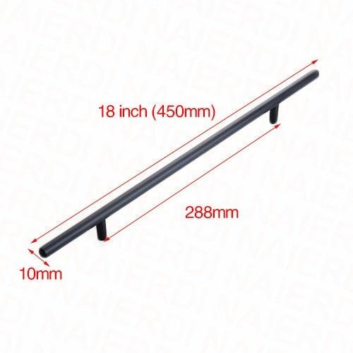 Stevvex black brushed stainless steel cupboard handle, 18 inch long with 288mm mounting spacing on Tampa Home & Garden Store